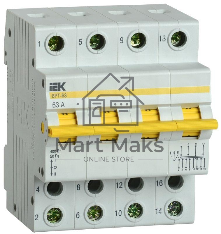 Выключатель-разъединитель трехпозиционный Iek MPR10-4-063 Выключатель-разъединитель трехпозиционный ВРТ-63 4P 63А