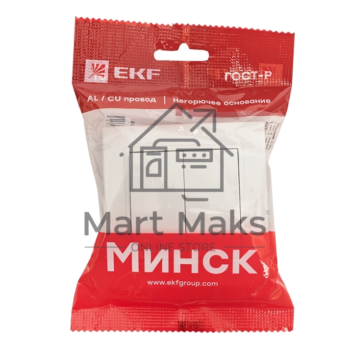 Выключатель 2-клавишный СП,10А, белый EKF Basic Минск