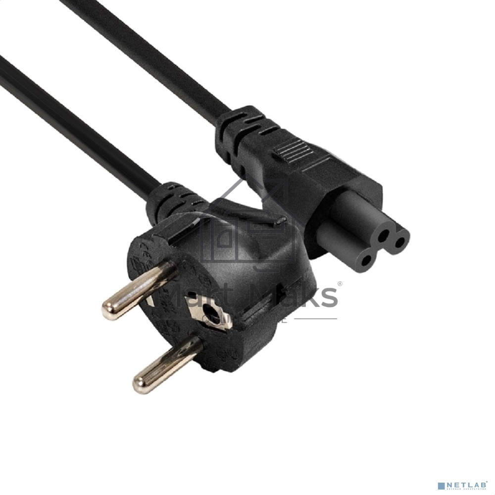 Кабель питания ноутбуков ExeGate Power PC5-0,5P (Евровилка Schuko->C5, VDE-250V-3*0.5мм2, медь, черный, 6A, 0.5м)