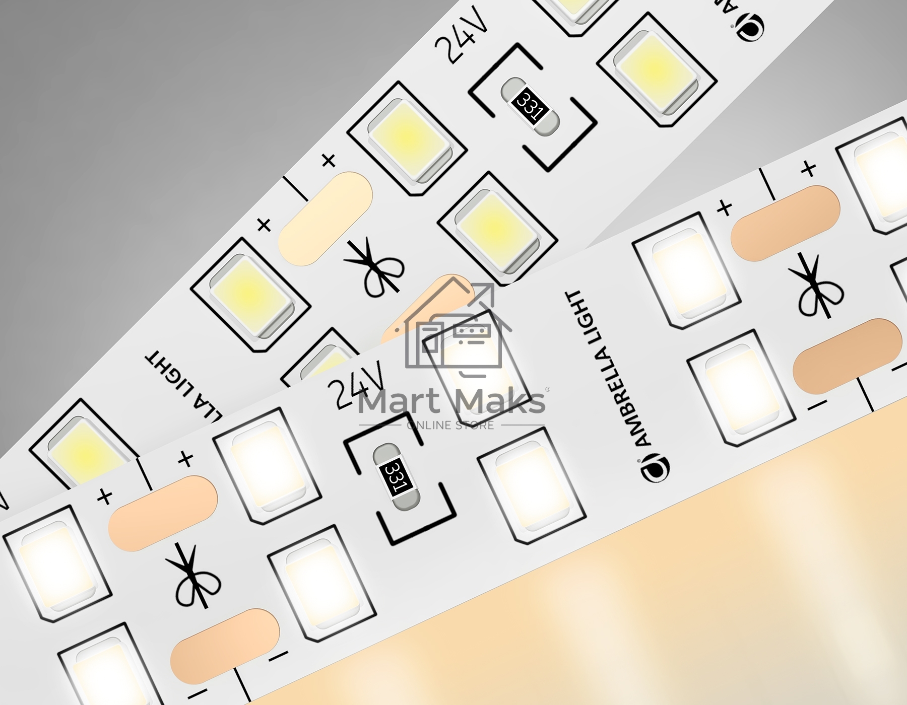Светодиодная лента Ambrella light GS3601 2835 204Led/ 20W m/ 24V IP20 3000K/ 5000*14*1.2mm (2 конт.)