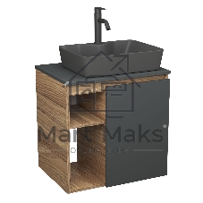 Тумба Bau Dream Blackwood 60 правая, графит, раковина BAU Cerama 48х37 темно-серая матовая, смеситель Hotel Dream Black, нерж. сталь, черный