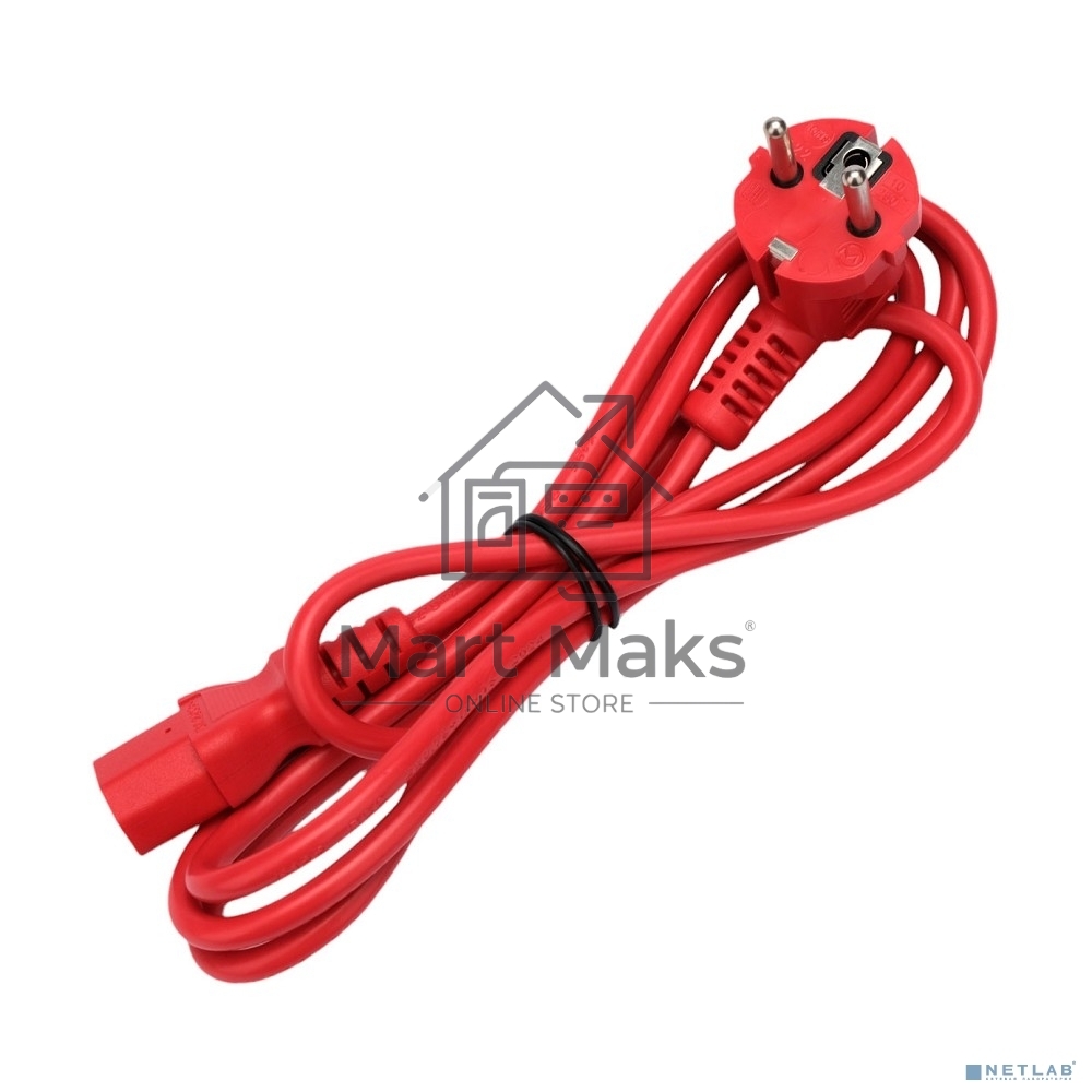 Кабель питания Cablexpert Россия PC-186-VDE-R-1.8M, Schuko-C13, 3x0.75мм2, 10A, с заземлением, медь, 1.8м, красный, пакет