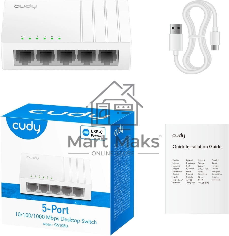 Коммутатор 5-Port Gigabit Desktop Switch, 5 10/100/1000M RJ45 Ports, Loop Detection, Desktop Plastic Case, Power Saving, Plug & Play, Wall-Mount, Power Adapter Not Included