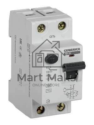 Выключатель дифференциального тока (УЗО) Iek MDV15-2-063-030 ВД1-63 2Р 63А 30мА GENERICA