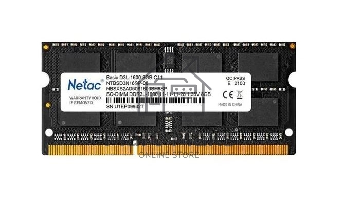 Оперативная память NETAC Basic, DDR3L, 8GB (1x8GB), 1600MHz, CL11, SO-DIMM