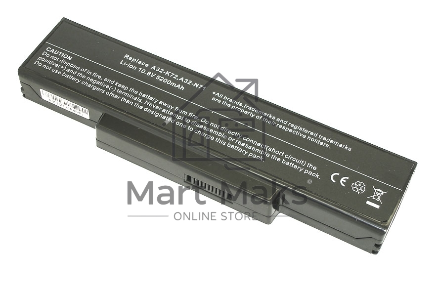 Аккумуляторная батарея для ноутбука Asus K72 5200mAh OEM черный