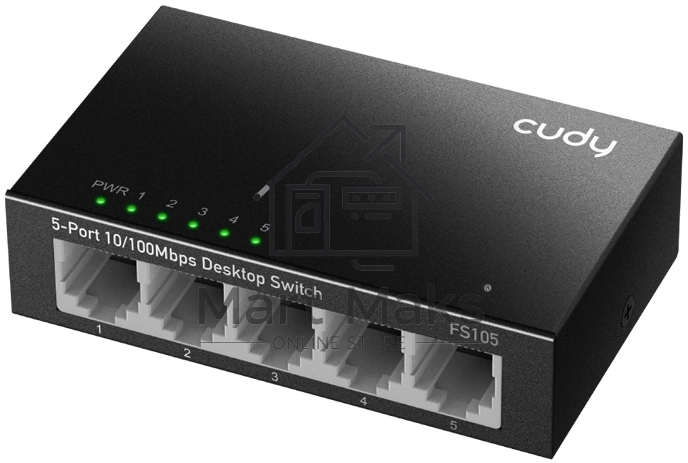Коммутатор CUDY FS105 5-Port 10/100 Mbps Desktop Switch, 5 10/100M RJ45 Ports, Loop Detection, Metal Case, Power Saving, Plug & Play