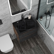 Тумба под раковину Bau Stil Loft black brushed, раковина кварцевая BAU Stil 58, черный металлик, смеситель Hotel Black, черный