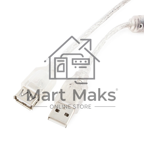 Кабель удлинитель USB2.0 Pro Cablexpert CCF-USB2-AMAF-TR-0.75M, AM/AF, 0,75м, экран, 2феррит.кольца, прозрачный, пакет