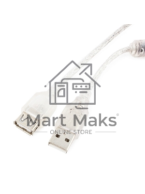 Кабель-удлинитель USB2.0 Pro Cablexpert CCF-USB2-AMAF-TR-0.75M, AM/AF, 0,75м, экран, 2феррит.кольца, прозрачный, пакет