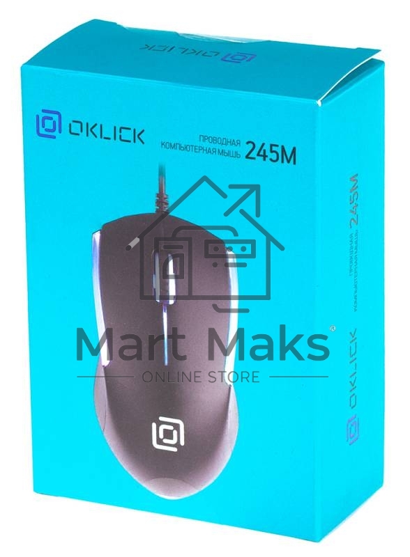 Мышь проводная Oklick 245M черный, 1000 dpi, USB, кнопки - 3