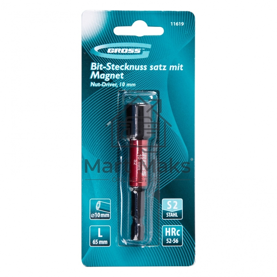 Бита с торцевой головкой GROSS, магнит. Nut-Driver, 10 мм, S2Gross 11619