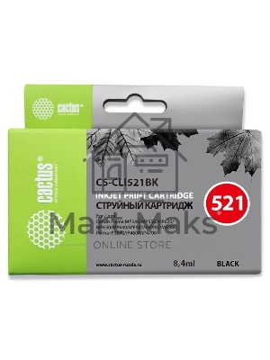 Картридж струйный Cactus CS-CLI521BK черный (8.4 мл) для Canon Pixma MP540/MP550/MP620/MP630/MP640/MP660/MP980/MP990/iP3600/iP4600/iP4700/MX860