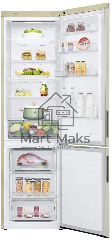 Холодильник LG GA-B509CESL бежевый глянцевый двухкамерный 277/107л морозилка снизу, No Frost