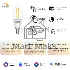 Лампа светодиодная филаментная Gauss Smart Home DIM E14 C35 4,5 Вт 1/10/40