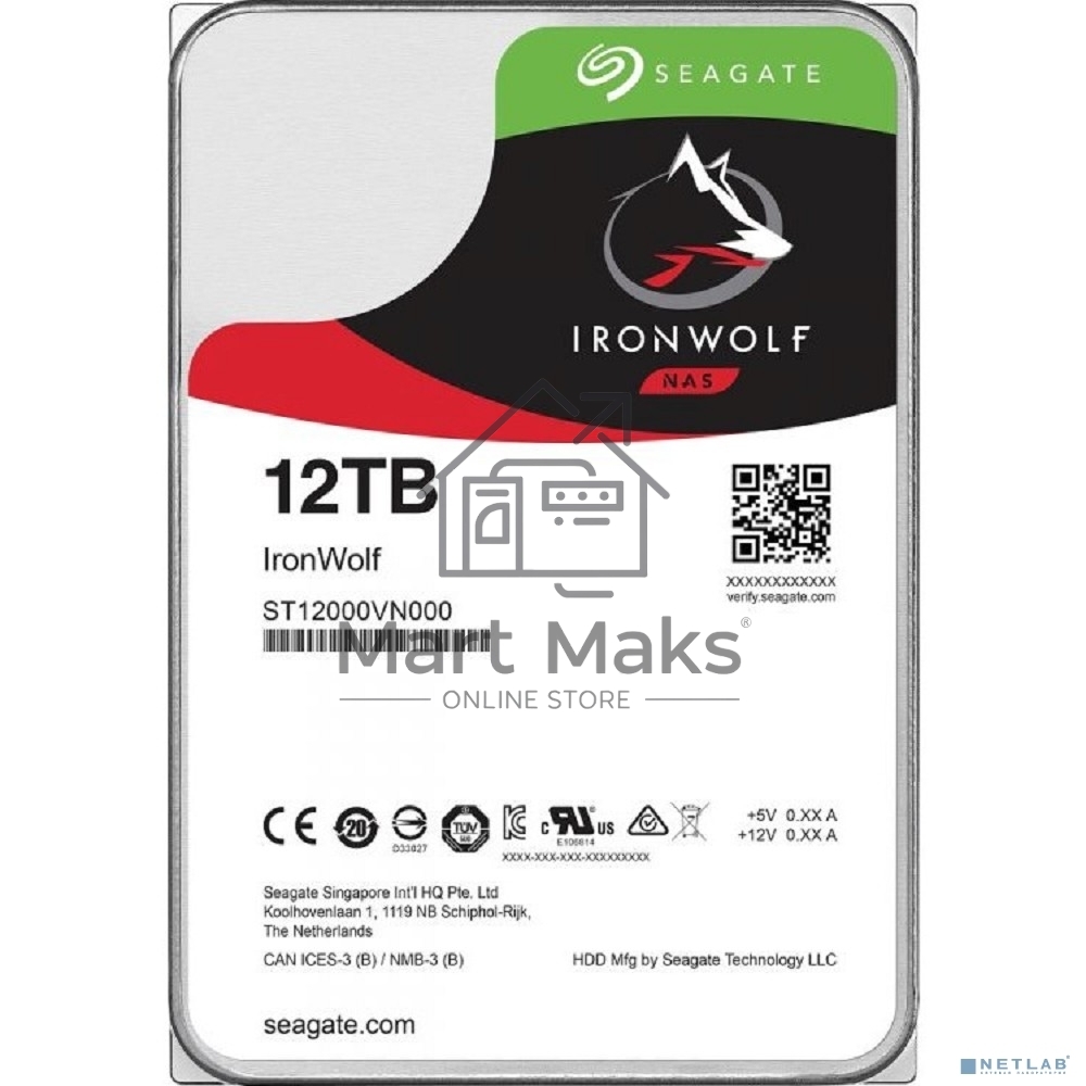 Жесткий диск Seagate Ironwolf ST12000VN0008, 12TB SATA 6.0Gb/s, 7200 rpm, 256mb buffer, 3.5