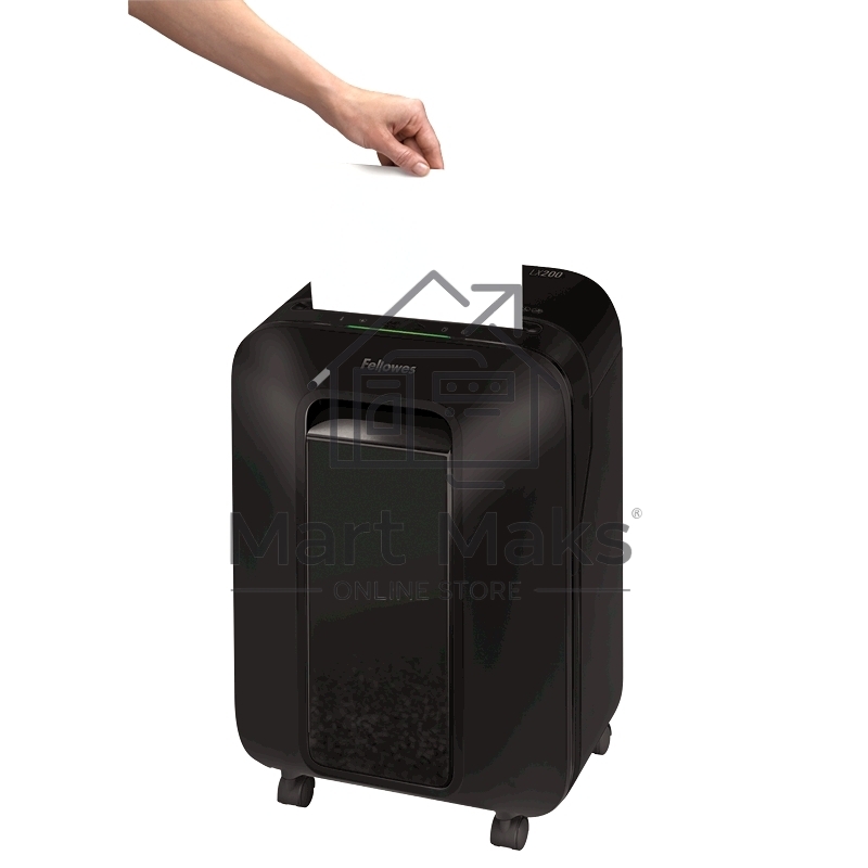 Шредер Fellowes PowerShred LX200 черный (секр.P-4)/перекрестный/12лист./22лтр./скрепки/скобы/пл.карты