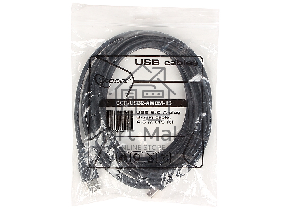 Кабель Gembird CCP-USB2-AMBM-15 USB 2.0 кабель PRO для соед. 4.5м AM/BM позол. контакты, пакет