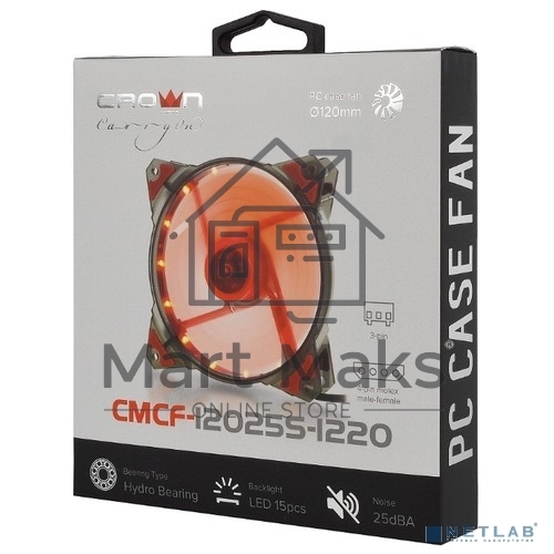 Вентилятор для корпуса Crown CMCF-12025S-1220 черный/красный, 120 мм, 1650 об/мин, 28 дБ, 3 pin