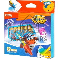 Восковые мелки Deli EC21000 Super Wings 12 цветов, картонная коробка с европодвесом
