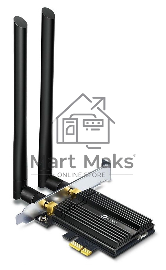 Адаптер 11AX 3000Mbps dual-band PCI-E adapter, 2402Mbps at 5G and 574Mbps at 2.4G, support Bluetooth 5.0, WPA2 encryption, two external Antennas.