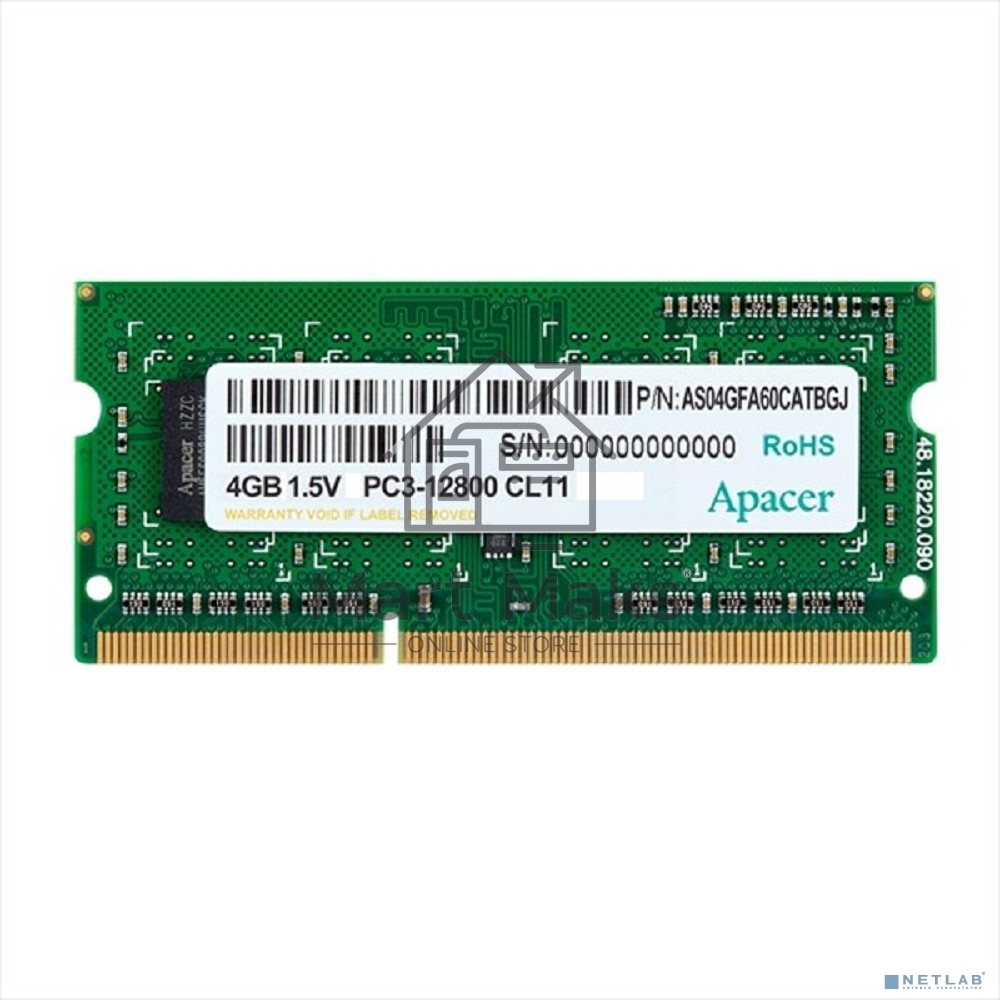 Оперативная память Apacer, DDR3, 4GB (1x4GB), 1600MHz, CL11, SO-DIMM