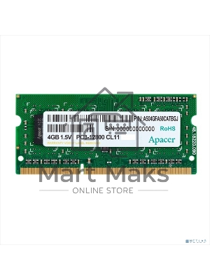 Оперативная память Apacer, DDR3, 4Gb (1x4Gb), 1600MHz, CL11, SO-DIMM