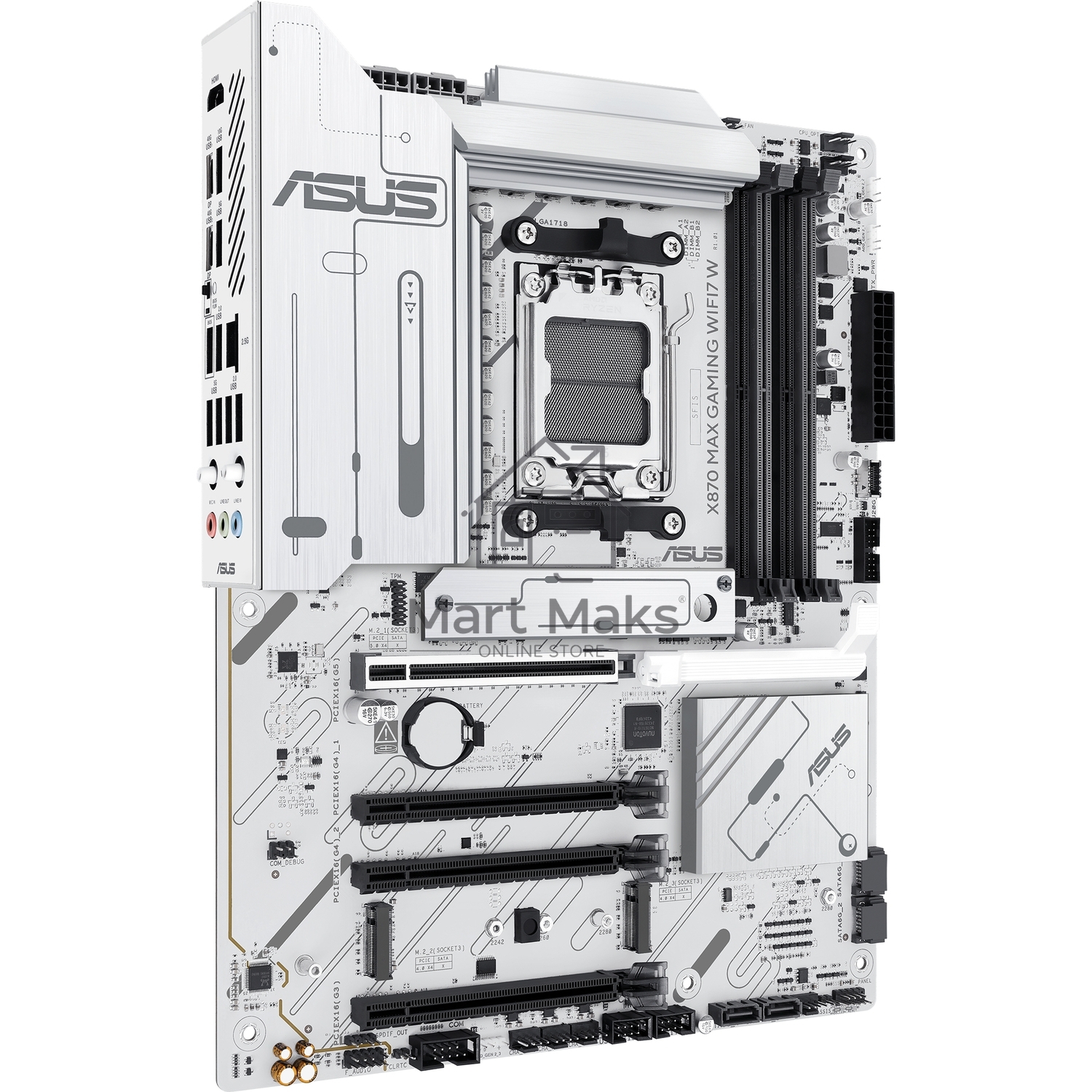 Материнская плата ASUS X870 MAX GAMING WIFI7 W, AM5, AMD X870, 4xDDR5, 4xSATA, 3xM.2, 1xPCIe 5.0 x16, 2xPCIe 4.0 x16, 1xPCIe 3.0 x16, 1xHDMI, 2xUSB Type-C (Display), 1x2.5Gb LAN, Wi-Fi 7, Bluetooth 5.4, 2xUSB-C 40Gbps, 1xUSB-A 10Gbps, 3xUSB-A 5Gbps, 4xUSB
