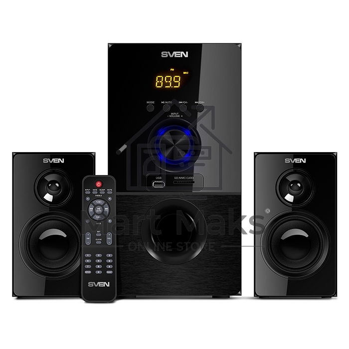 Колонки SVEN MS-2050 черный (2x12,5W + Subwoofer 30W, дерево, USB, SD, FM, ПДУ, Bluetooth)
