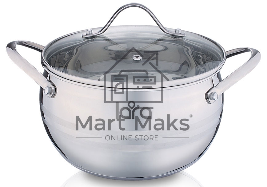 Кастрюля LARA LR02-32 (нерж) серия APPLE 18x10,5см,2.7л,стал.ручки,капсулир индукц дно,крышка стекло