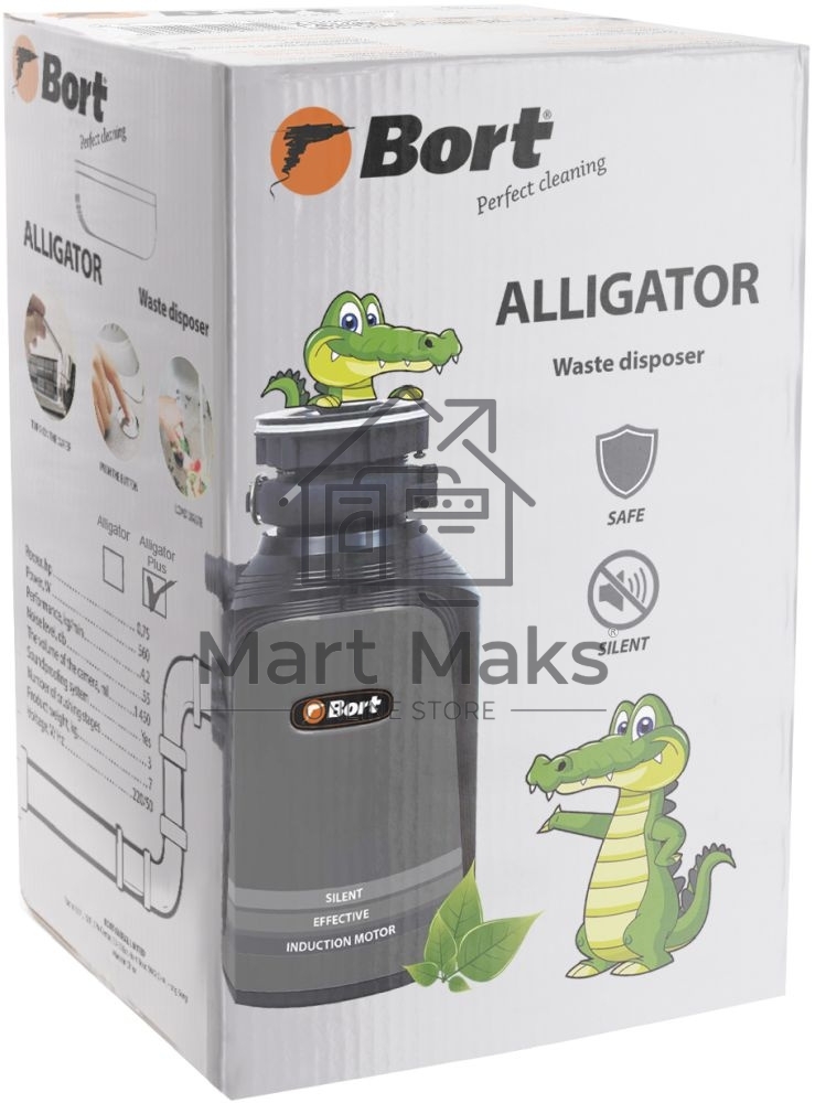 Измельчитель пищевых отходов Bort Alligator Plus, 750 Вт., объём 1 450 мл., пневмовыключатель