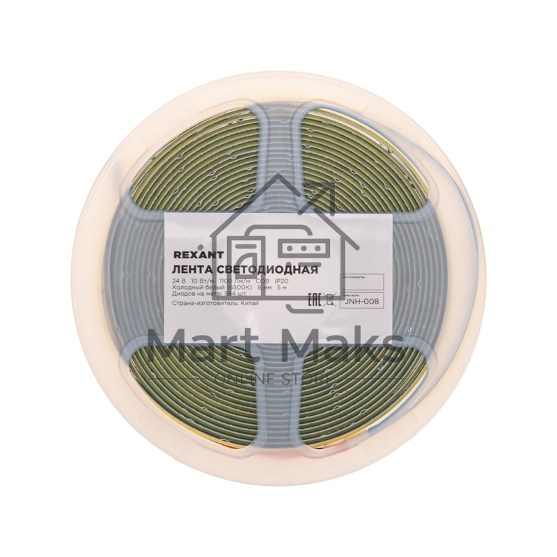 Лента светодиодная 24В, COB 10Вт/м, 384 LED/м, 6500K, 8мм, 5м, IP20 Rexant