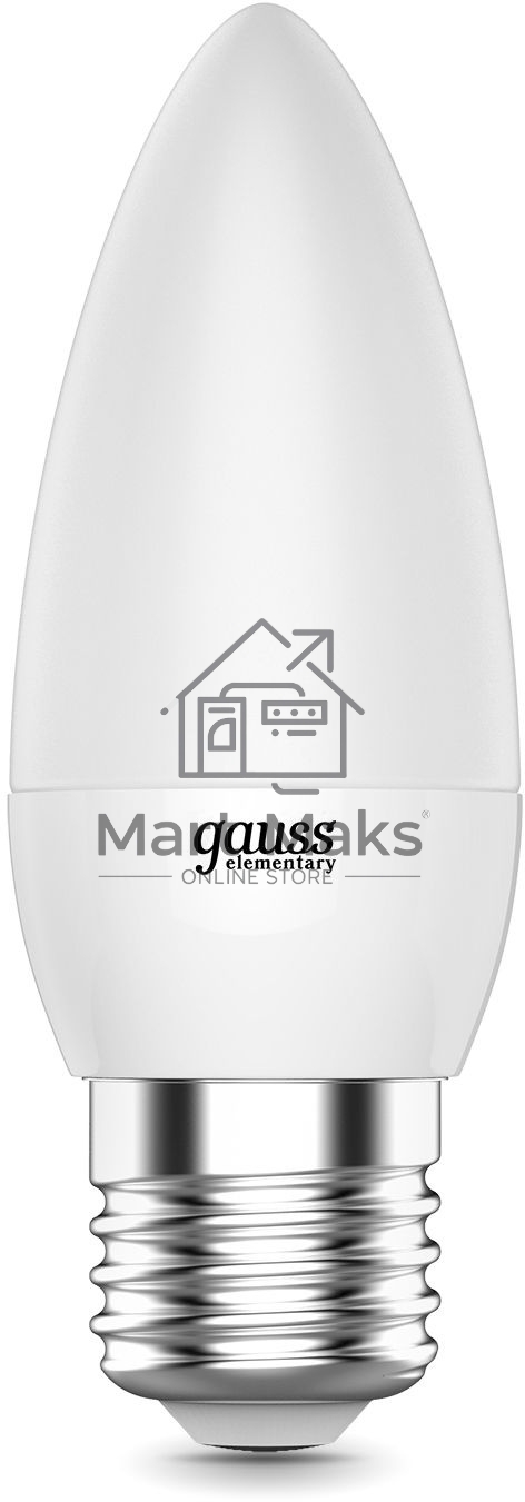 Лампа светодиодная Gauss Elementary 8Вт цок.:E27 свеча 220B 4100K св.свеч.бел.нейт. C37 (упак.:10шт) (33228)