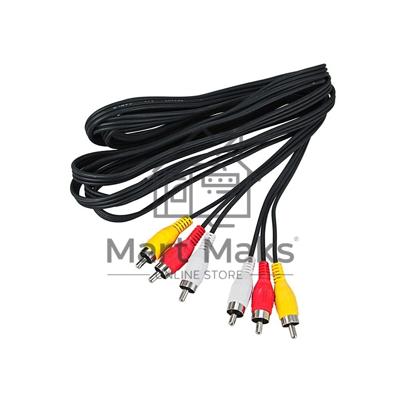 Шнур Rexant 3 RCA - 3 RCA, 7 м, черный (10 шт./уп.)
