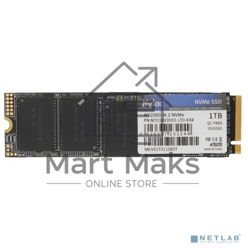 Накопитель SSD Netac NV2000, 1Tb, PCIe 3.0 x4, M.2 2280, NVMe, R/W 2500/2100