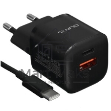 Сетевое зарядное устройство Qumo Energy PD 20W (Charger 0071), два порта: Type-C PD + USB-A QC3.0, черный