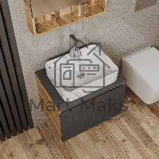 Комплект: тумба Bau Dream Blackwood графит 60, 1 ящик, раковина прямоугольная BAU Cerama 48х37, мрамор, смеситель Hotel Dream, нерж сталь, выпуск клик клак хром