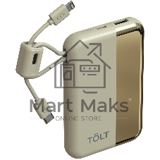 Портативный аккумулятор TOLT Lit KC16, 10000mAh, 22,5W, fast charging and PD, beige, CCC/ Powerbank TOLT Lit KC16, 10000mAh, 22,5W, fast charging and PD, beige, CCC