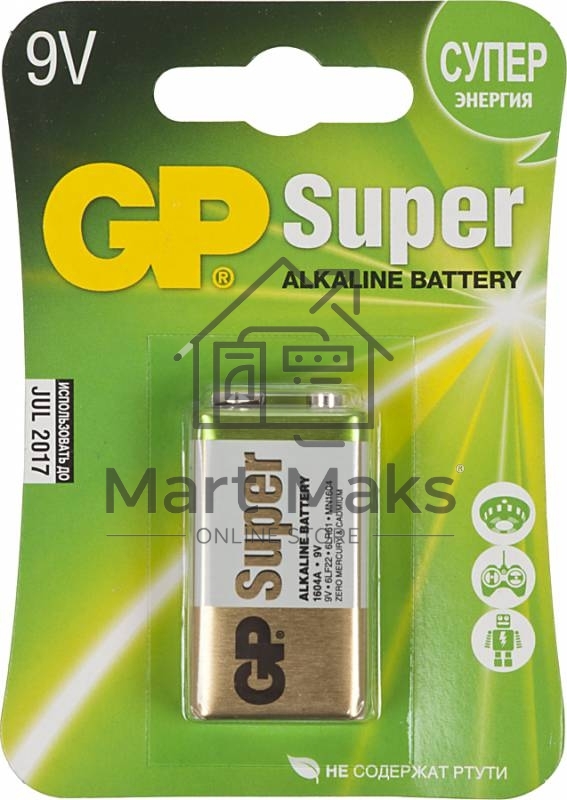 Алкалиновая батарейка GP Super Alkaline G-Tech 9V Крона - 1 шт. на блистере (1 шт.)