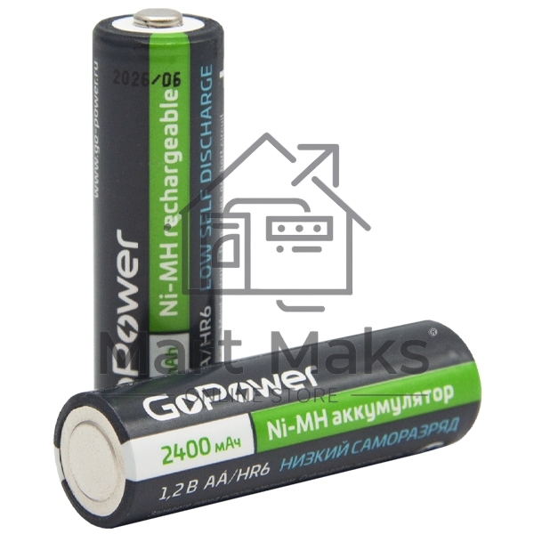 Аккумулятор предзаряженный RTU GoPower HR6 AA BL2 NI-MH 2400mAh блистер (2 шт.)