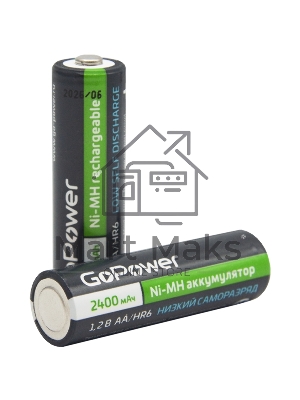 Аккумулятор предзаряженный RTU GoPower HR6 AA BL2 NI-MH 2400mAh блистер (2 шт.)
