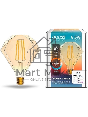 Лампа светодиодная Gauss филаментная Smart Home DIM+CCT E27 Diamond Golden 6,5 Вт 2000-5500К 1370112