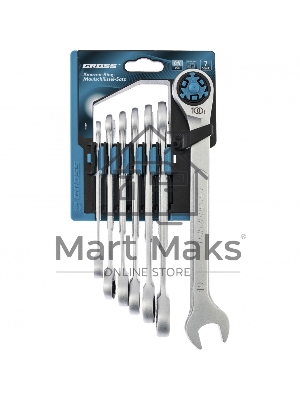 Набор ключей комбинированных GROSS трещоточных, СRV, 7 шт -8 19мм 14859