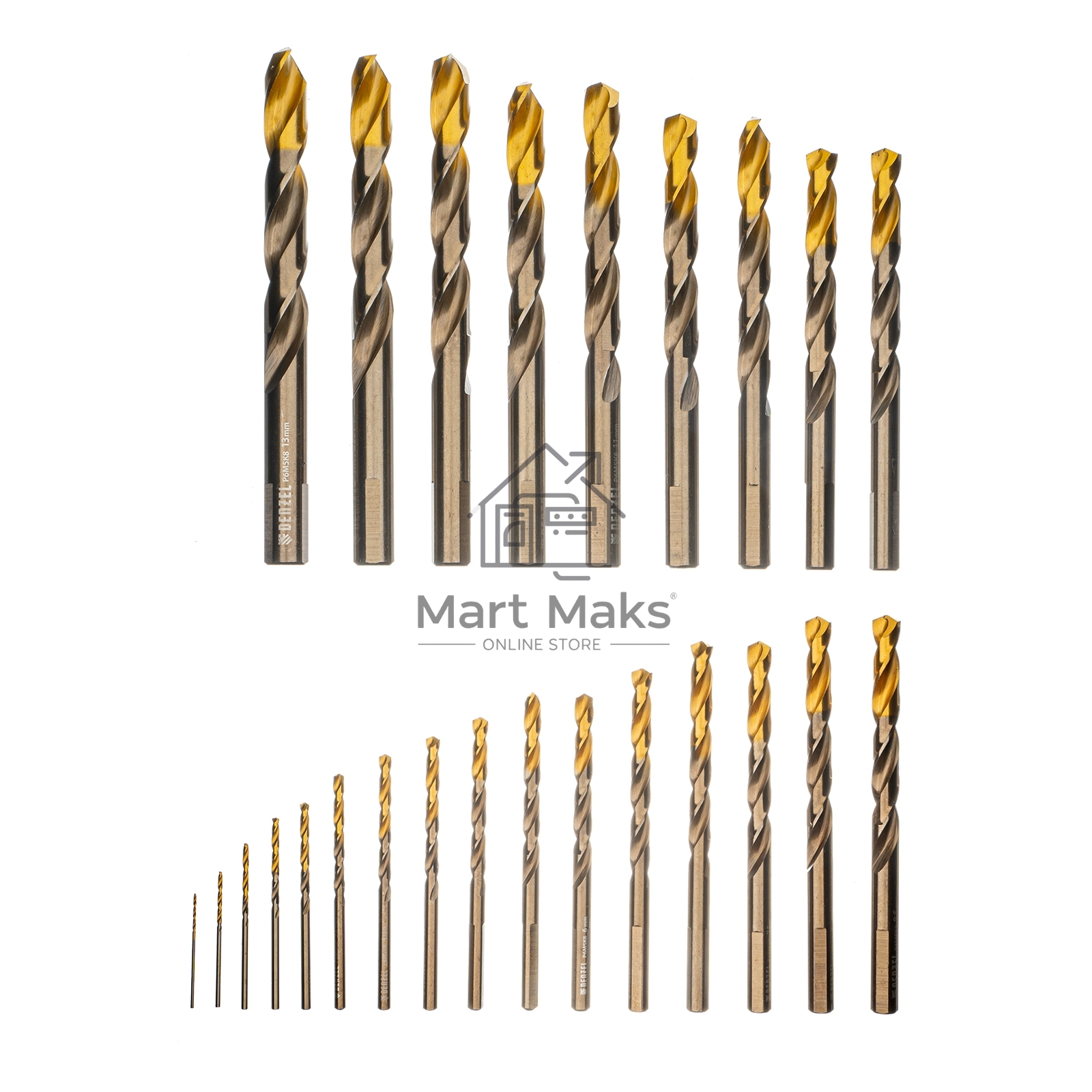 Набор сверл по металлу Denzel 1-13 мм, Р6М5К8-TiN, Golden Tip, 25 шт 723010