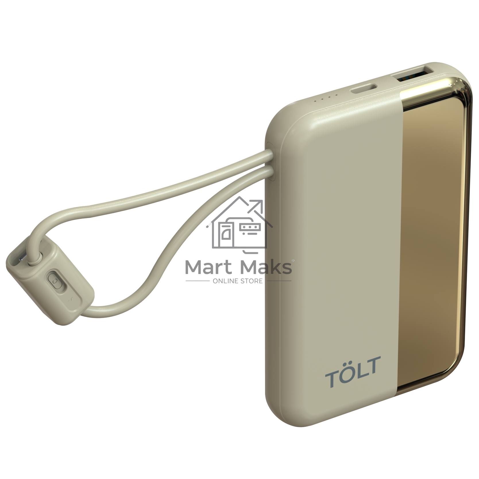 Портативный аккумулятор TOLT Lit KC16, 10000mAh, 22,5W, fast charging and PD, beige, CCC/ Powerbank TOLT Lit KC16, 10000mAh, 22,5W, fast charging and PD, beige, CCC