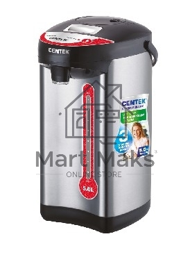 Термопот Centek CT-0082 черный, 5л, 750Вт, 3 способа подачи воды, корпус из нержавеющей стали