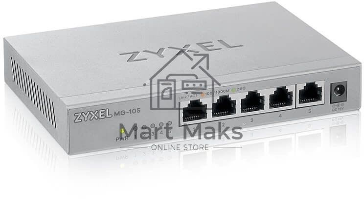 Мультигигабитный коммутатор Zyxel MG-105, 5x1/2,5GE, настольный, бесшумный