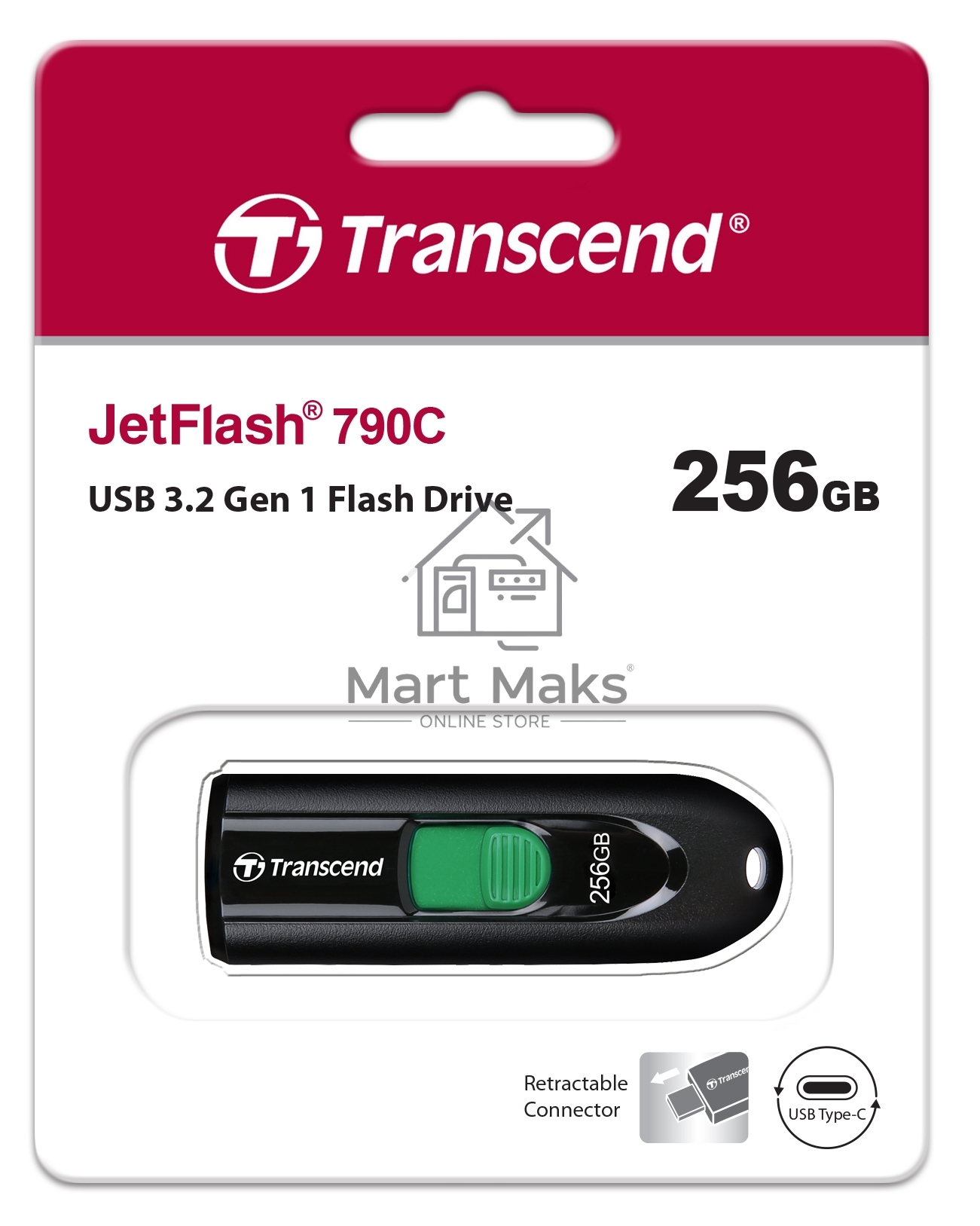Флешка USB R/W R/W Transcend 256Gb Jetflash Type-C 790С TS256GJF790C USB3.0 черный