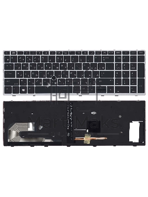 Клавиатура для ноутбука HP EliteBook 850 G5 755 G5 черная с серой рамкой, подсветкой и указателем