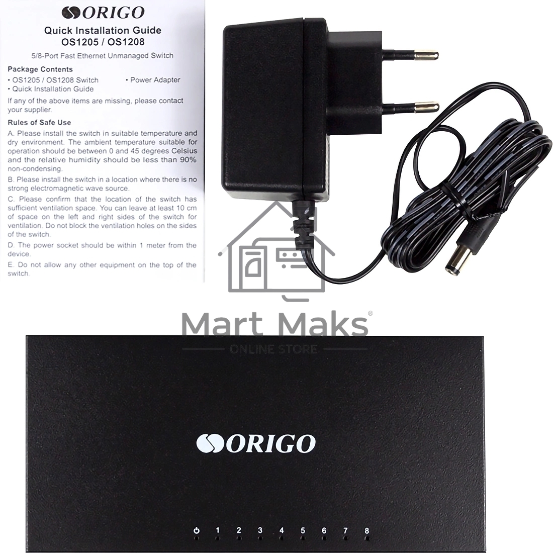 Неуправляемый 8-портовый коммутатор ORIGO OS1208/A1A 10/100 Мбит/с